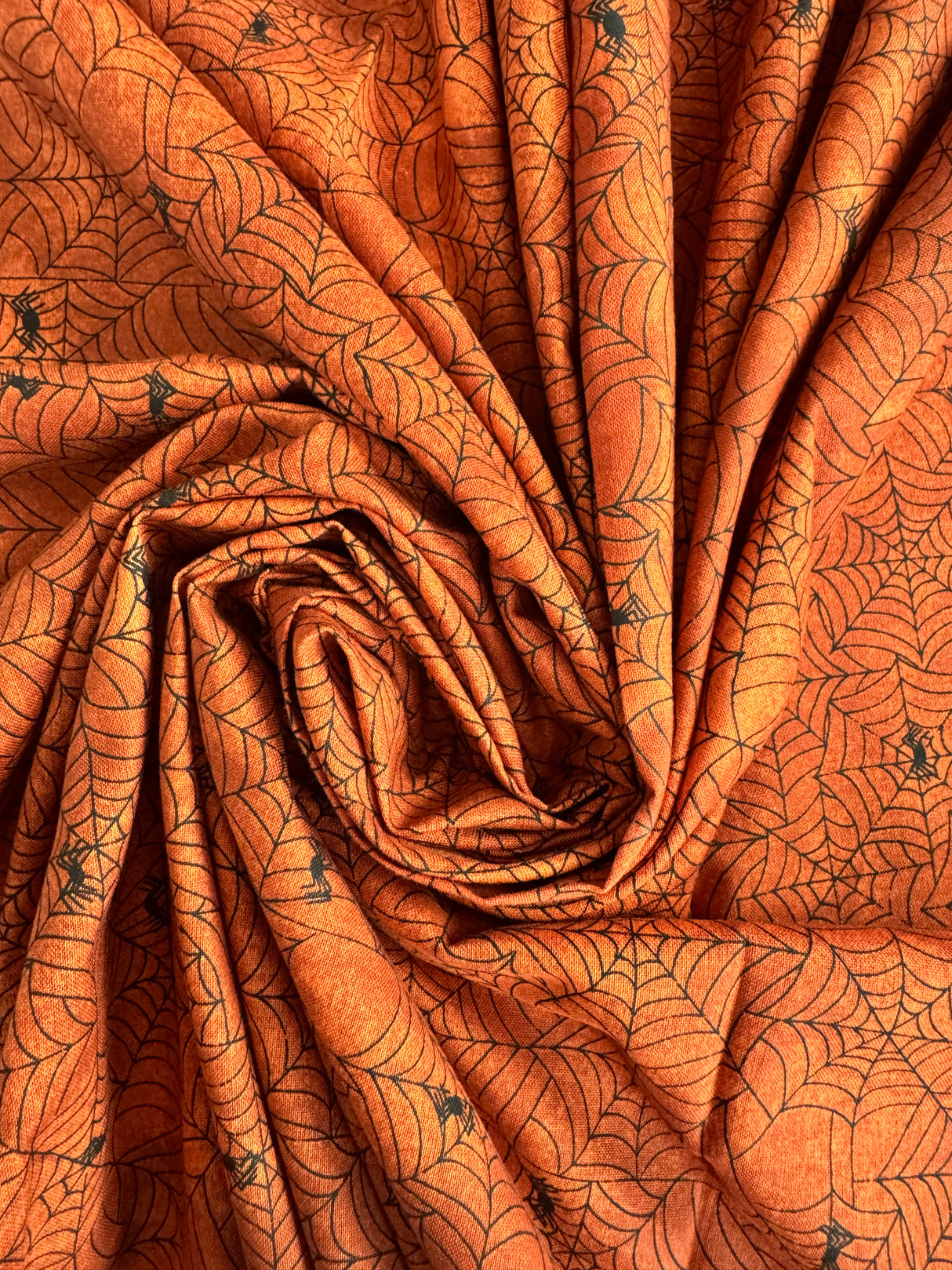 2000's Orange Spider Web Novelty Print Cotton Fabric - BTY