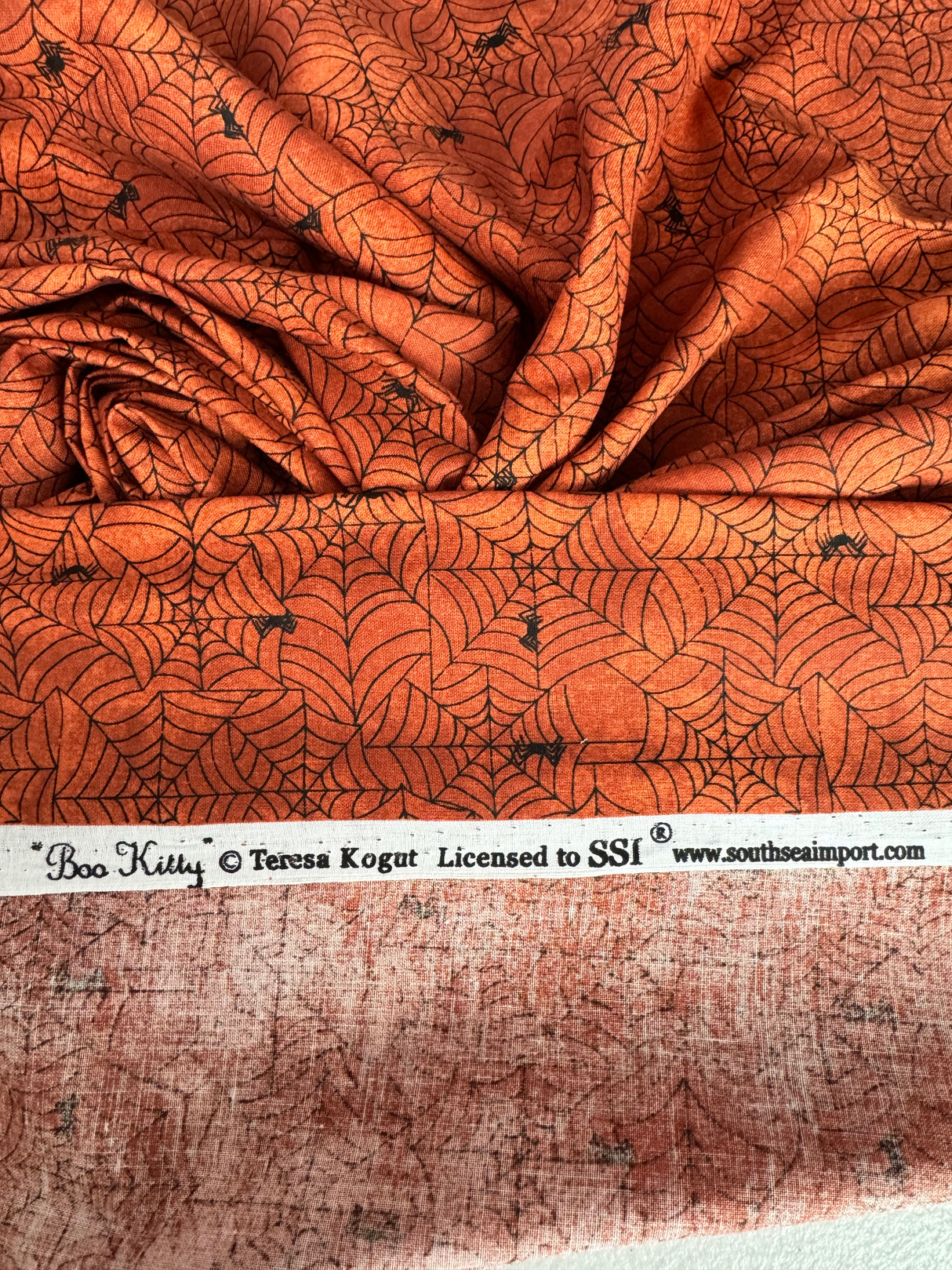 2000's Orange Spider Web Novelty Print Cotton Fabric - BTY