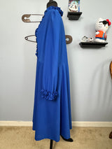 1970's Blue Polyester Knit Dress with Ruffle Trim Long Sleeves Lady Carol - Size 18
