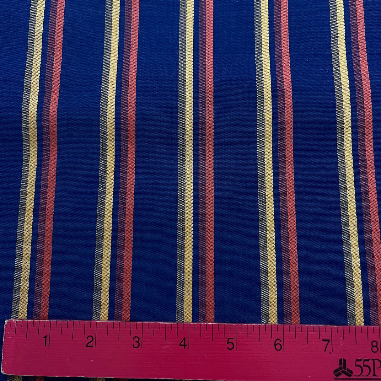 1970’s Navy Blue with Yellow and Orange Stripe Fabric - Cotton blend - BTY