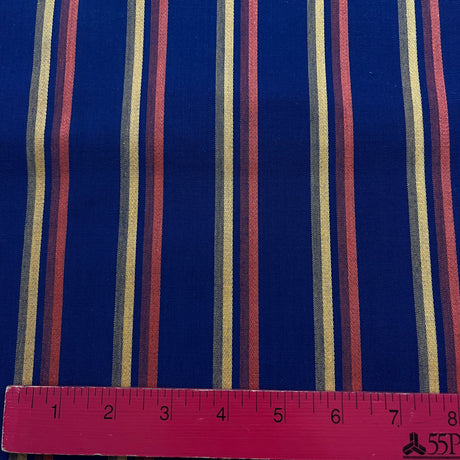 1970’s Navy Blue with Yellow and Orange Stripe Fabric - Cotton blend - BTY (S33)