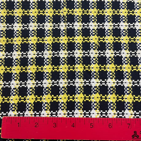 1970's Navy Blue, Yellow, and White Block Plaid Fabric - Cotton - (P145)