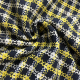 1970's Navy Blue, Yellow, and White Block Plaid Fabric - Cotton - (P145)