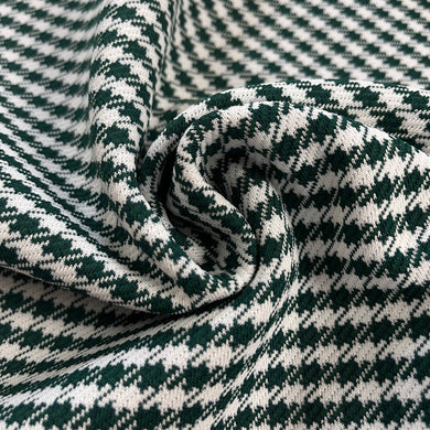 1970's Deep Green and White Houndstooth - Polyester Double Knit Fabric - BTY