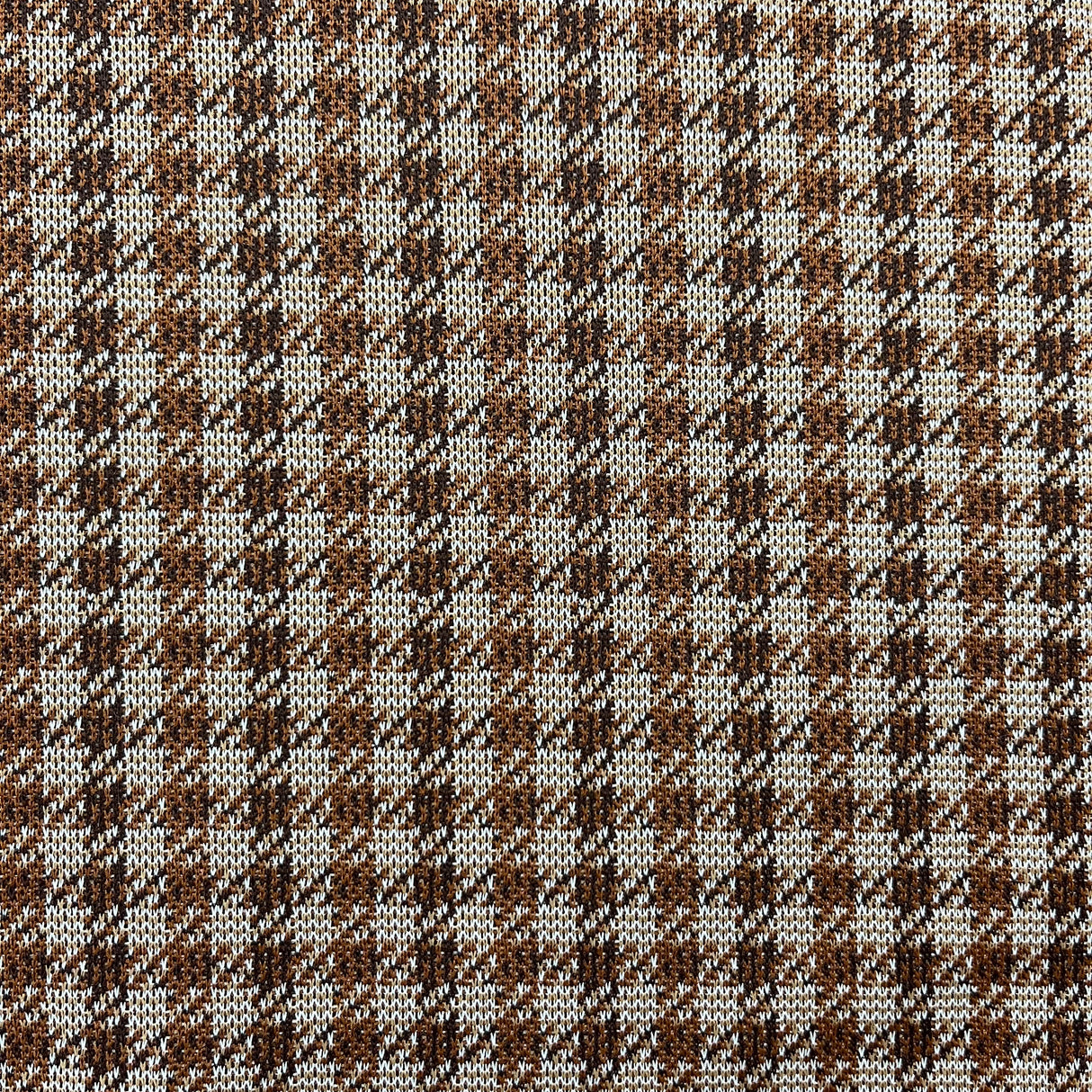 1970's Two-tone Brown Houndstooth - Polyester Double Knit Fabric - BTY