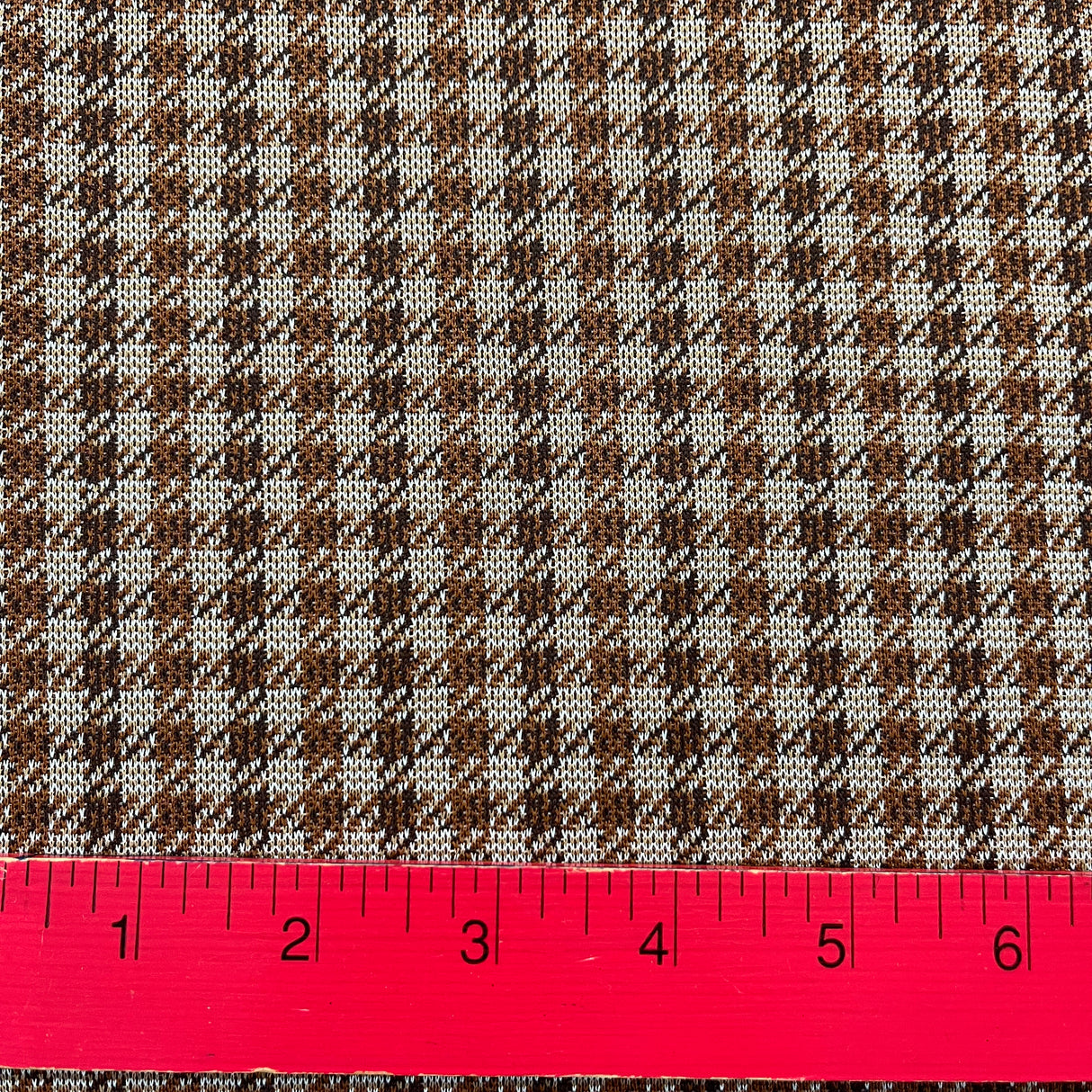 1970's Two-tone Brown Houndstooth - Polyester Double Knit Fabric - BTY