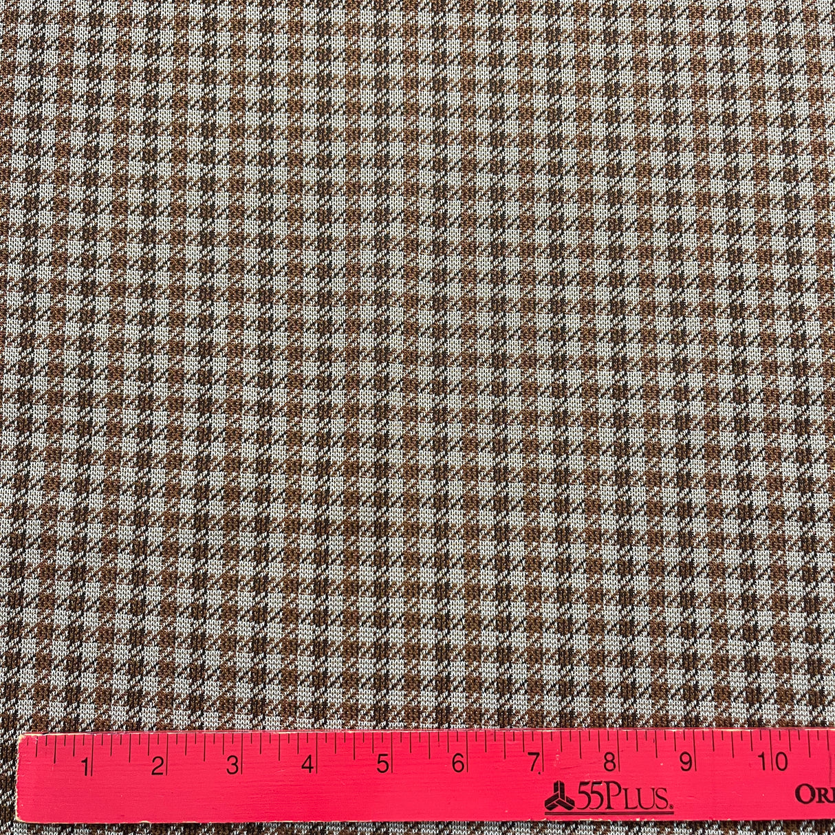 1970's Two-tone Brown Houndstooth - Polyester Double Knit Fabric - BTY