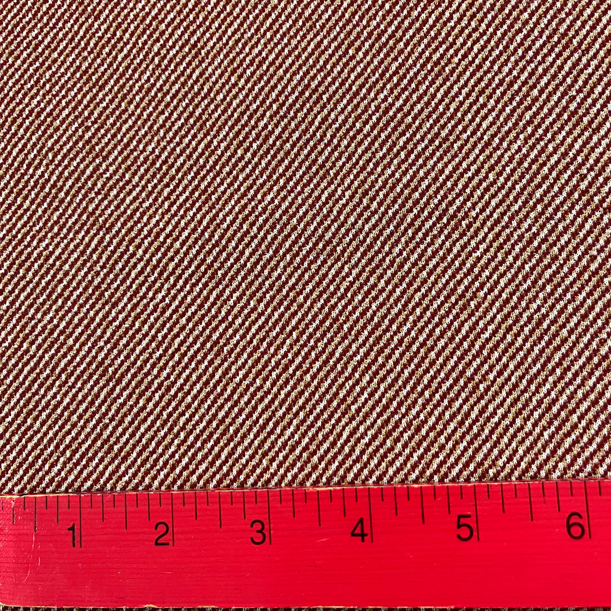 1960’s Diagonal Stripe Red and Cream Polyester Double Knit