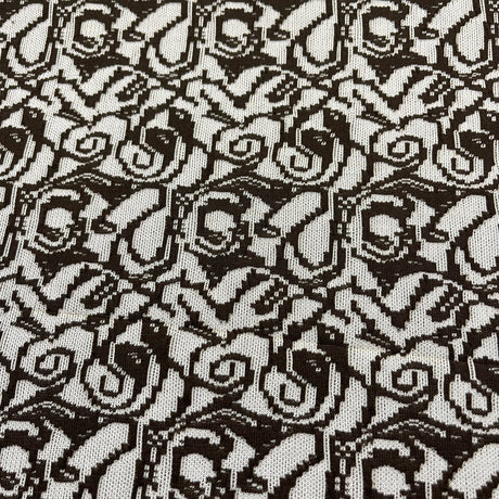 1970's Brown and White Abstract Swirl Pattern - Polyester Double Knit Fabric - BTY