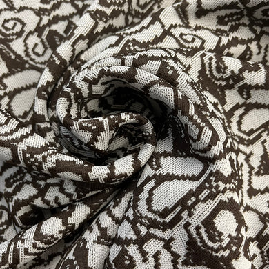 1970's Brown and White Abstract Swirl Pattern - Polyester Double Knit Fabric - BTY