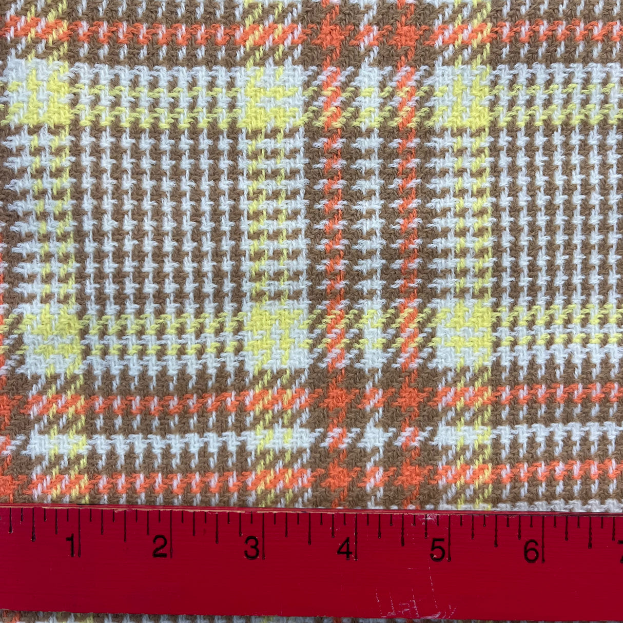 1970's Orange, Yellow, and Brown Plaid Bonded Fabric - Acrylic - BTY (J11)