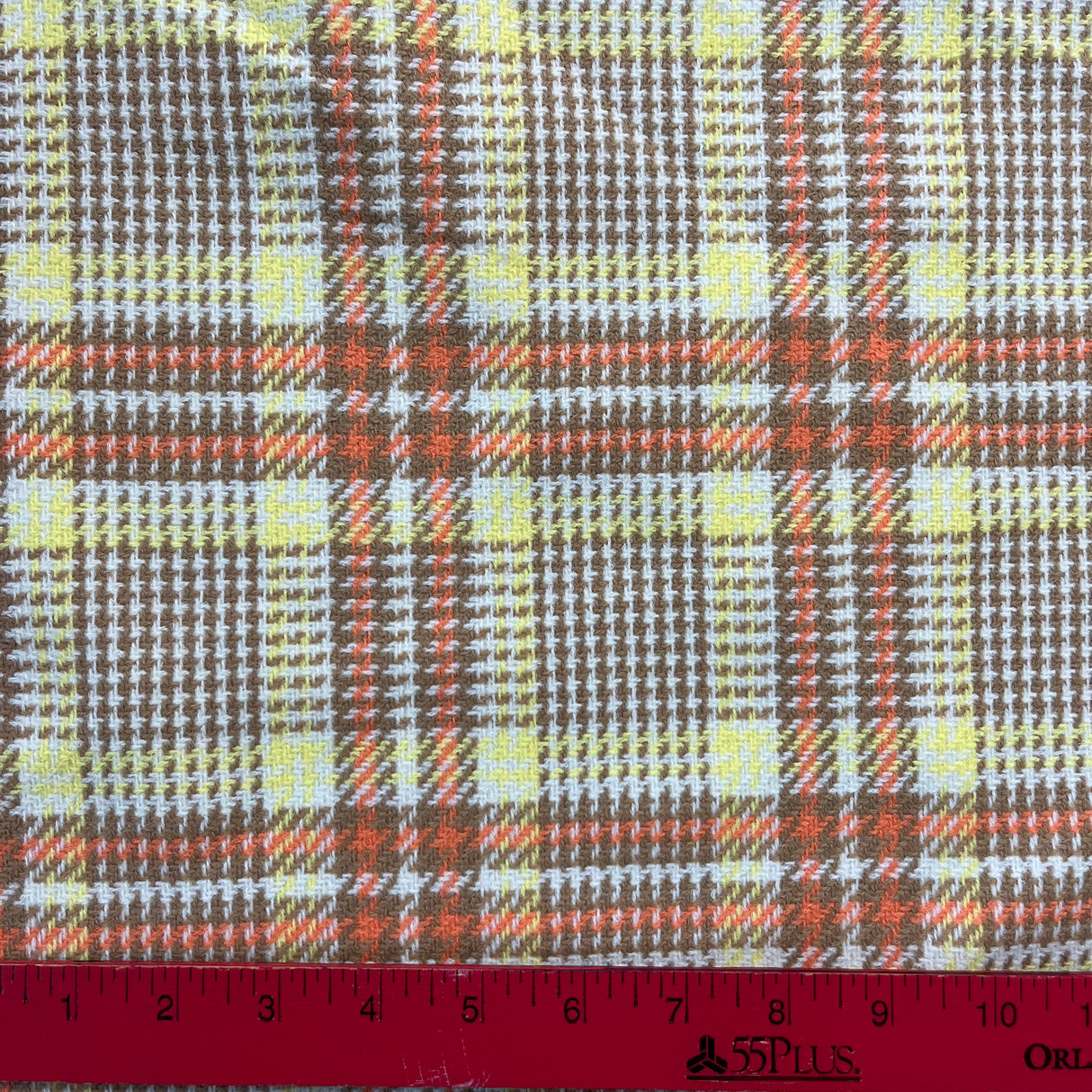 1970's Orange, Yellow, and Brown Plaid Bonded Fabric - Acrylic - BTY (J11)