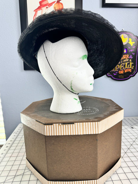 1950's Black Platter Hat by Andrea Fashions plus Hat Box