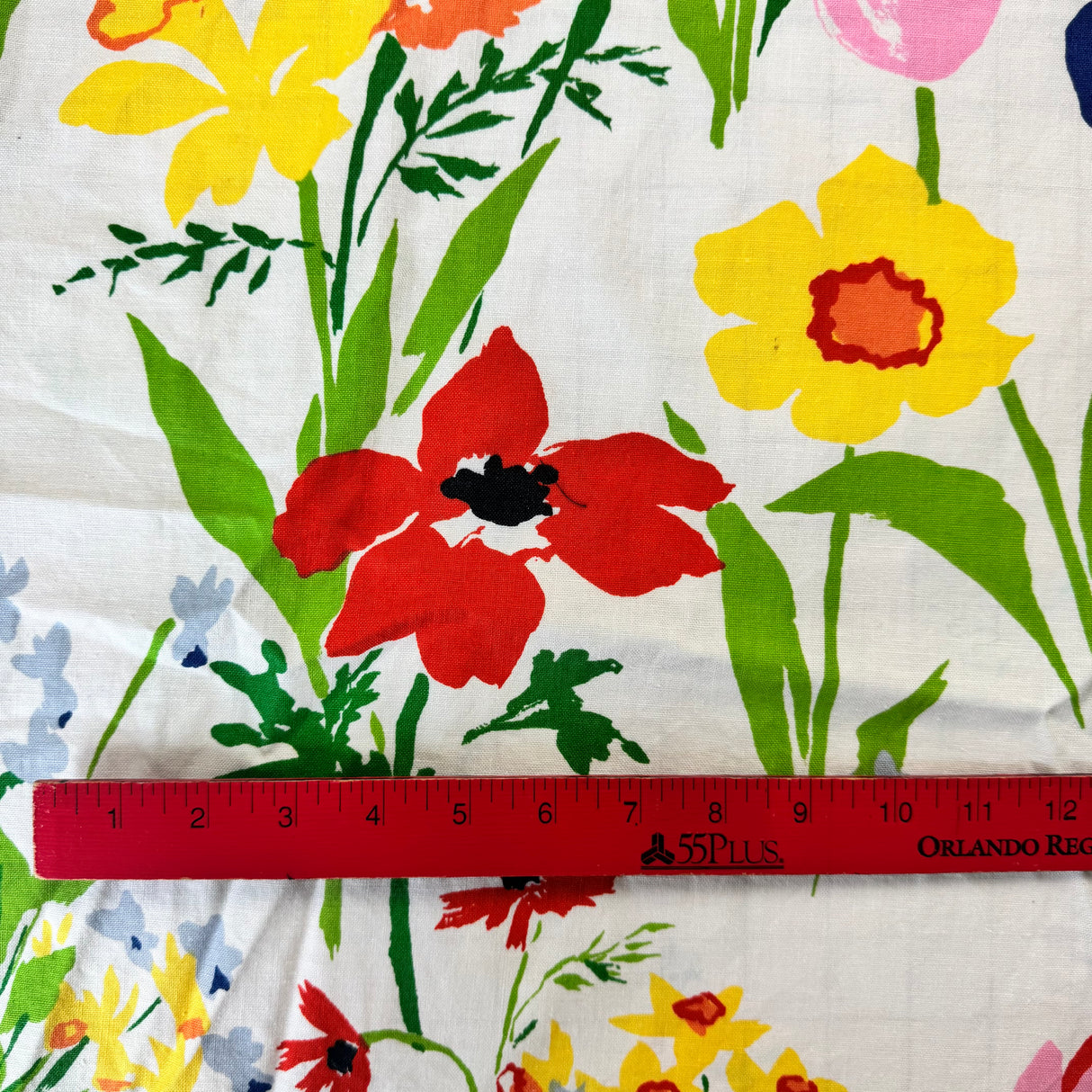 1980’s White with Large Floral Decorator Cotton Blend Fabric - (P199)
