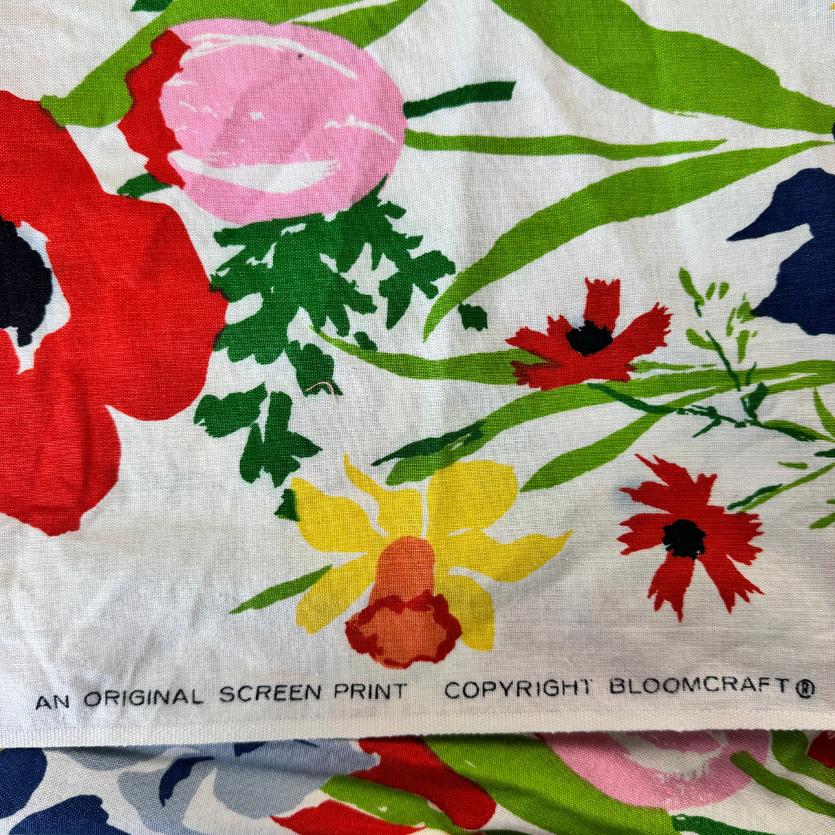 1980’s White with Large Floral Decorator Cotton Blend Fabric - (P199)