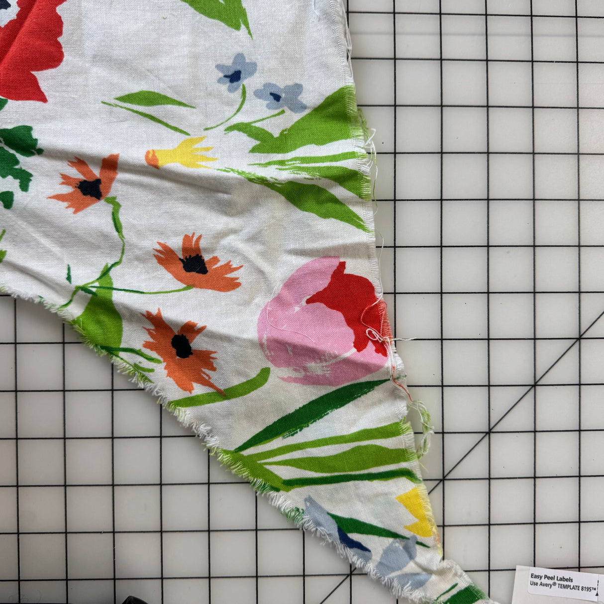 1980’s White with Large Floral Decorator Cotton Blend Fabric - (P199)