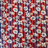 1960’s Red and Blue Striped Floral Cotton Blend Fabric - (P200)