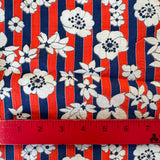 1960’s Red and Blue Striped Floral Cotton Blend Fabric - (P200)