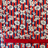 1960’s Red and Blue Striped Floral Cotton Blend Fabric - (P200)