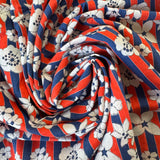 1960’s Red and Blue Striped Floral Cotton Blend Fabric - (P200)