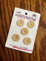 1970’s Lansing Pale Yellow Plastic Buttons - Set of 5 - 3/4" - on card
