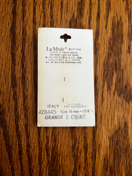 1980’s La Mode Faded Orange Triangular Plastic Buttons - Set of 3 - 5/8" - on card