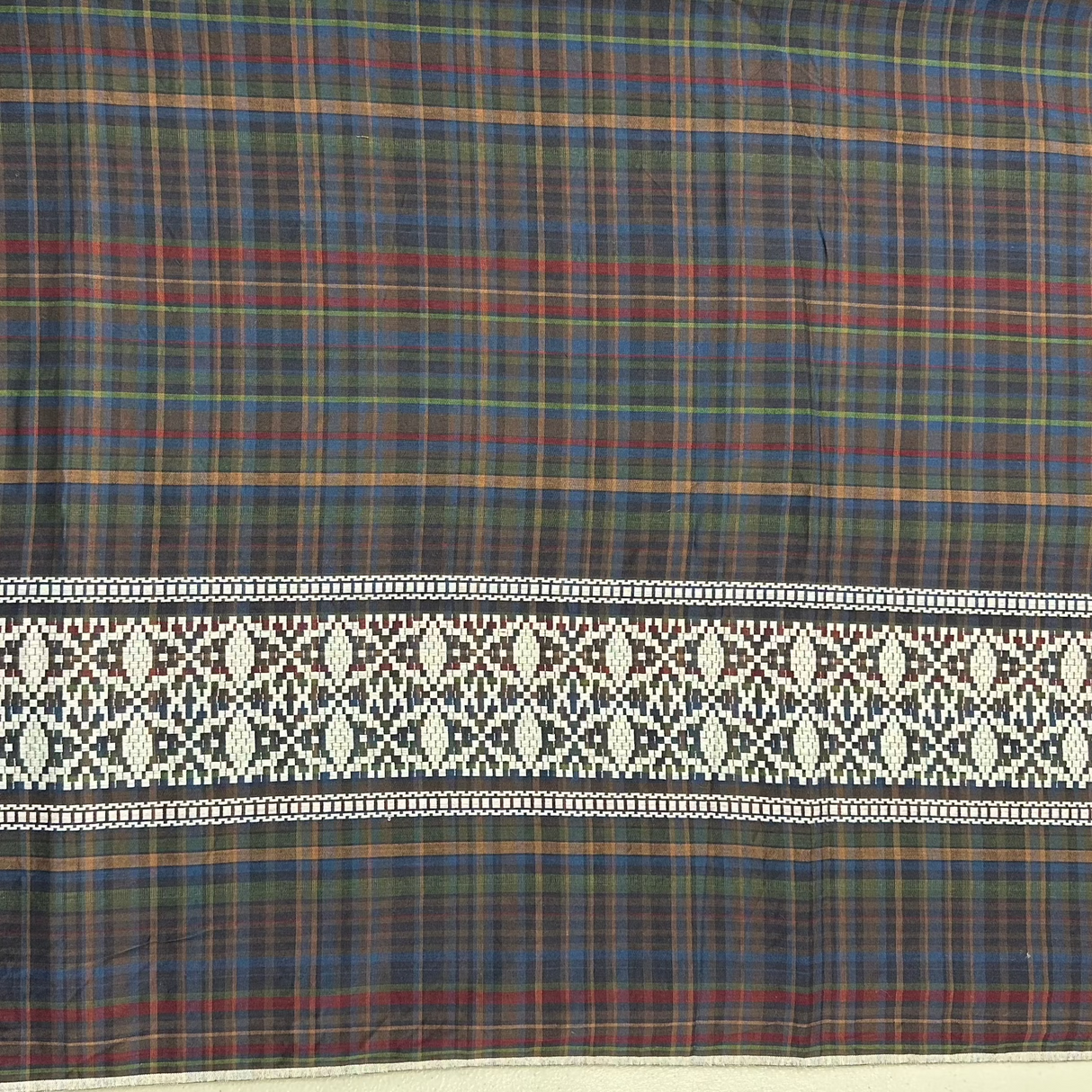 1970’s Multicolor Plaid Cotton woven Border Print fabric (P21)