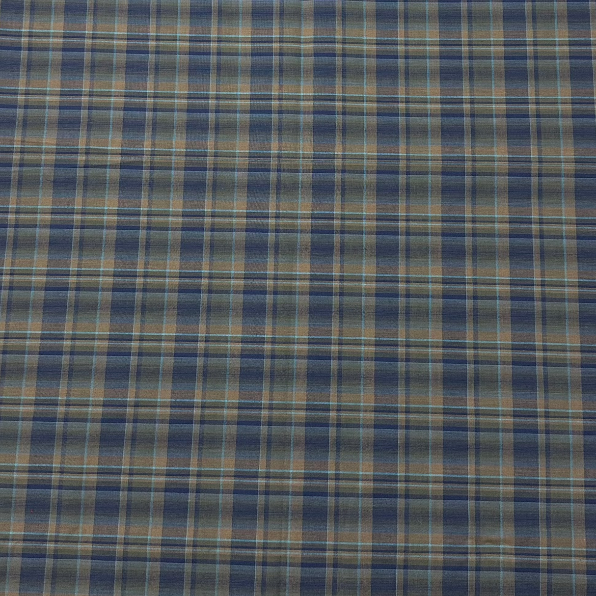 1970’s Blue and Brown Plaid Polycotton blend fabric (P19)