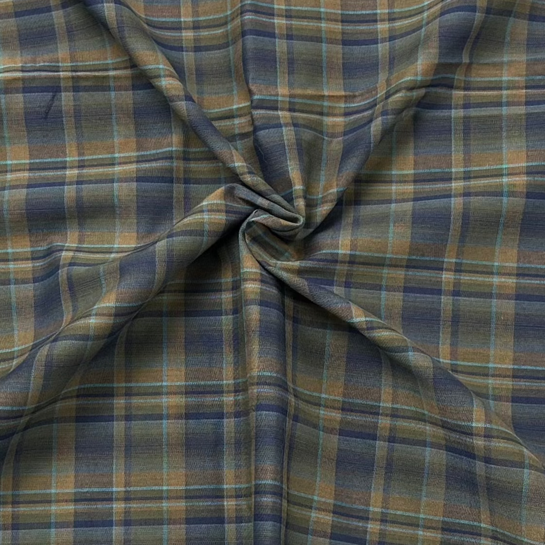 1970’s Blue and Brown Plaid Polycotton blend fabric (P19)