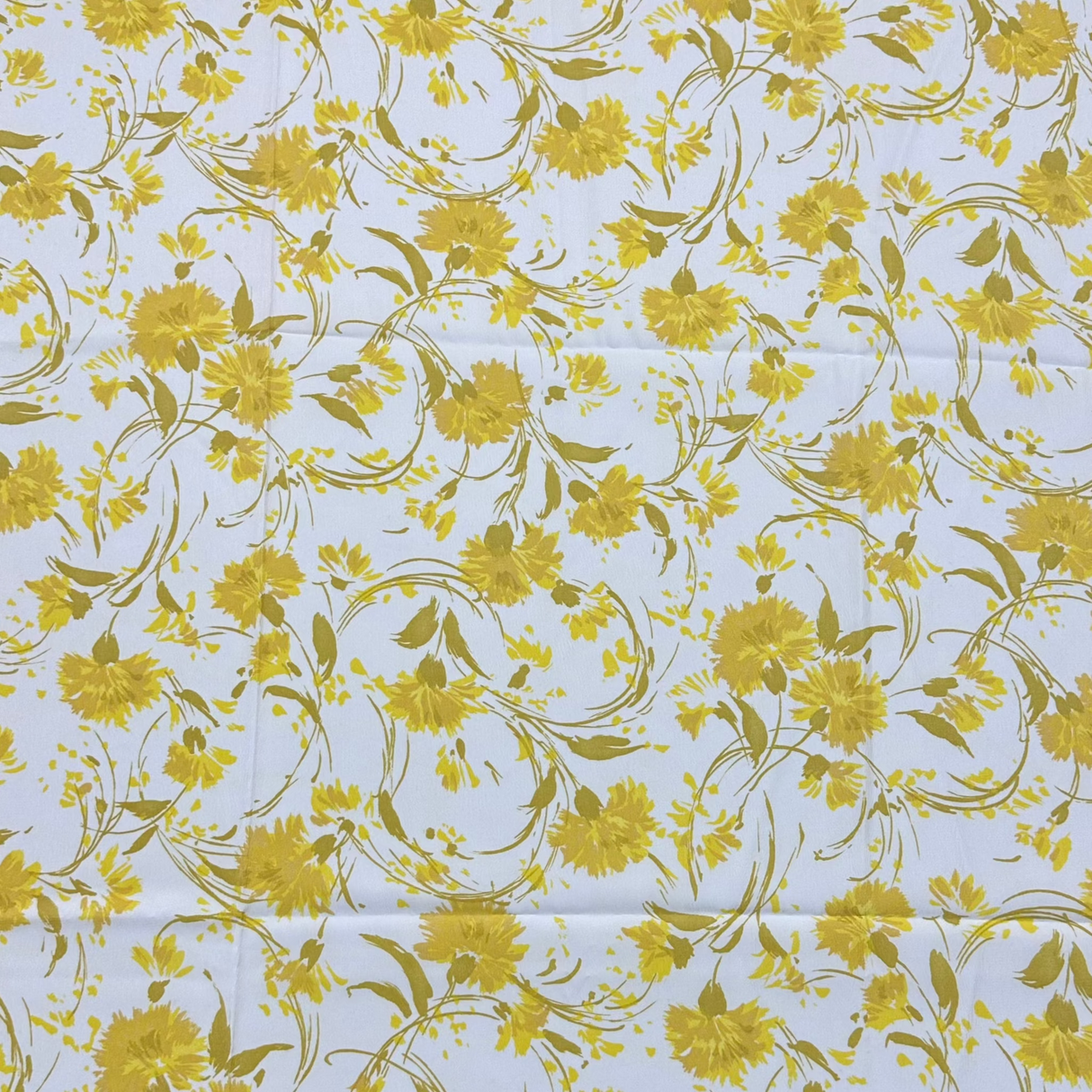 1970’s White with Yellow Florals polyester fabric (P15)