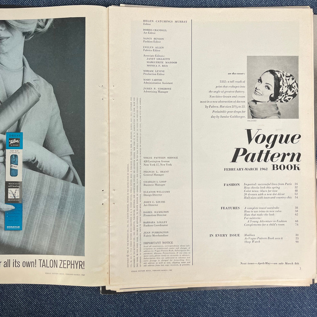 1962 Vogue FEBRUARY/MARCH Pattern Catalog - original magazine