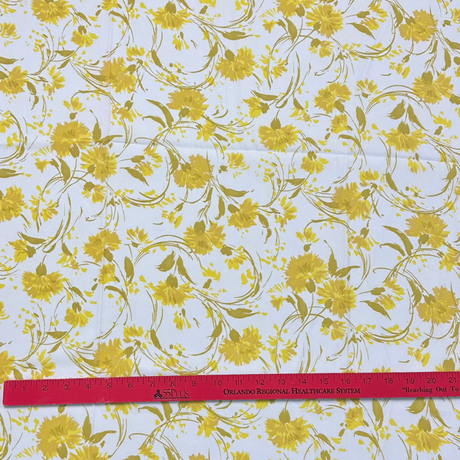 1970’s White with Yellow Florals polyester fabric (P15)