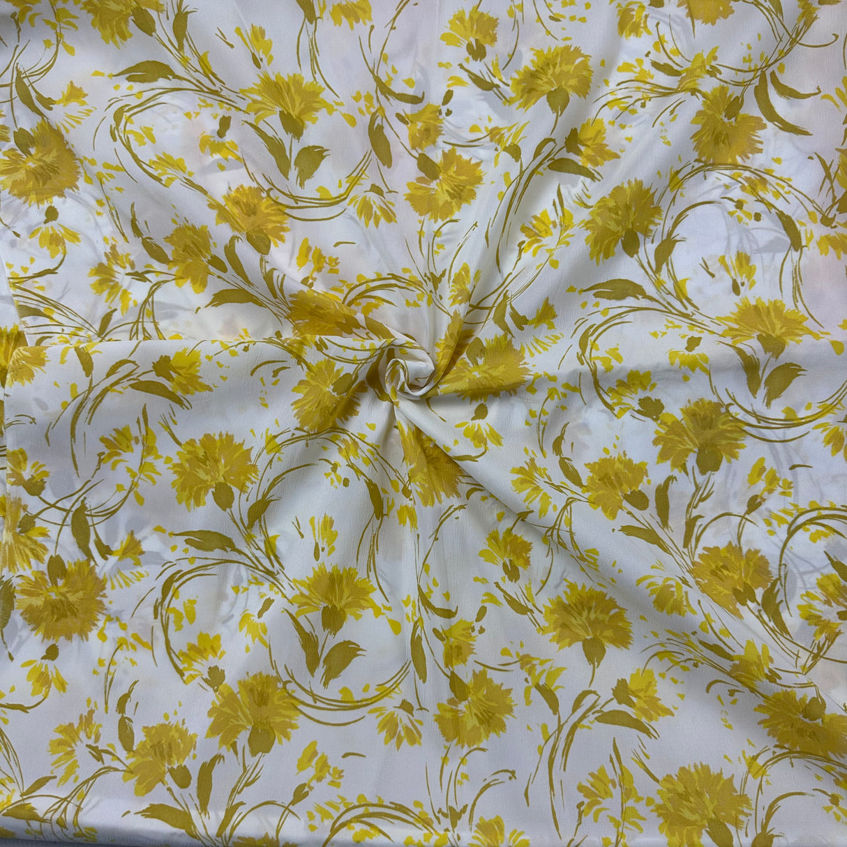 1970’s White with Yellow Florals polyester fabric (P15)