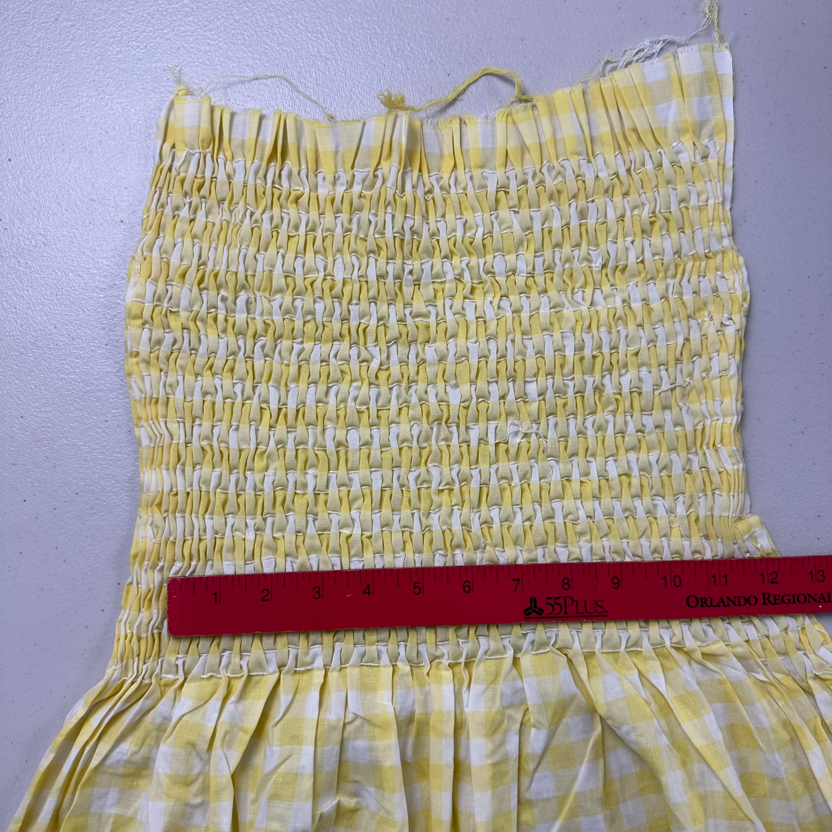 1970’s Yellow and White Pre-Smocked Piece Polycotton fabric (P14)