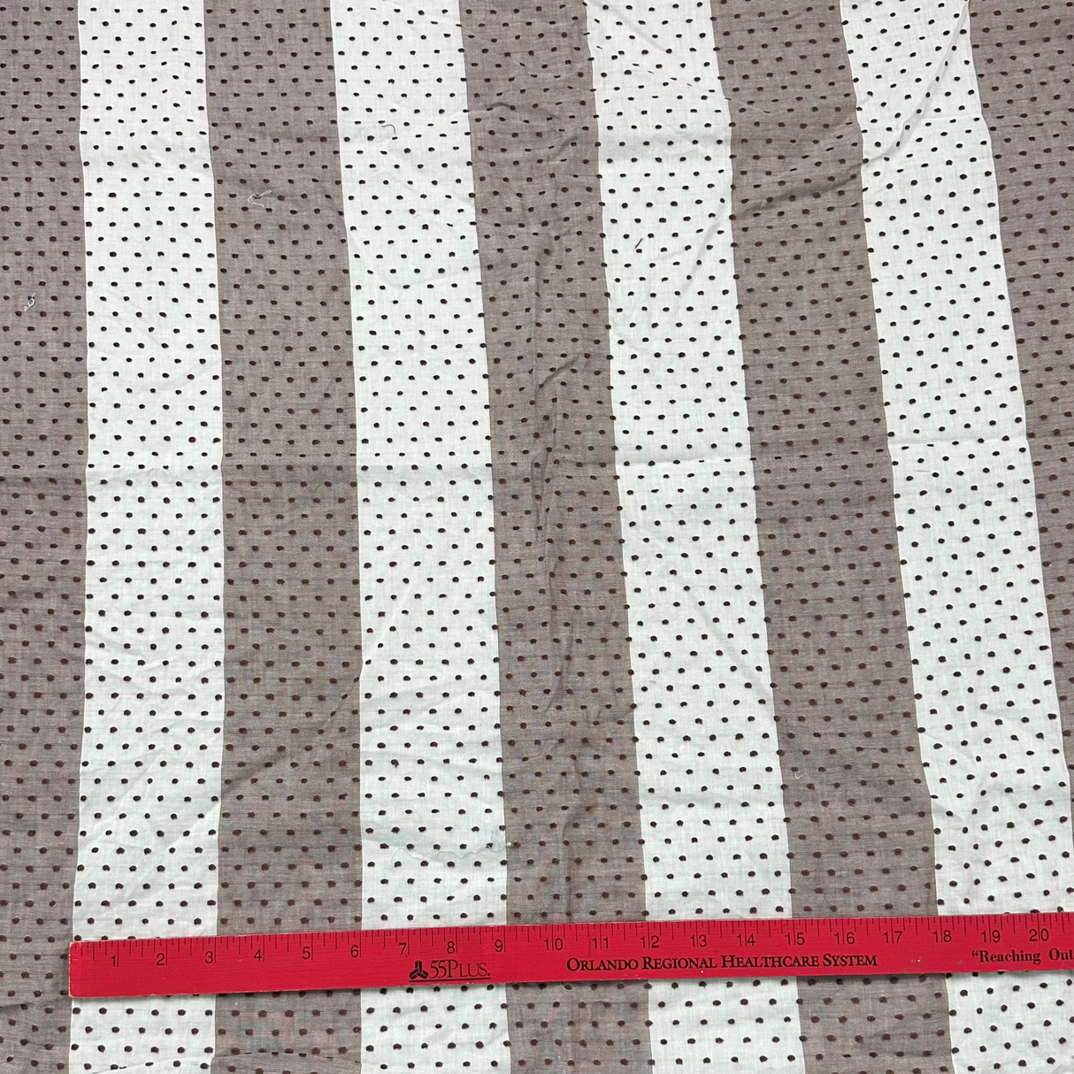 1970’s Brown and Cream Striped Clipped Dot Cotton fabric (P9)