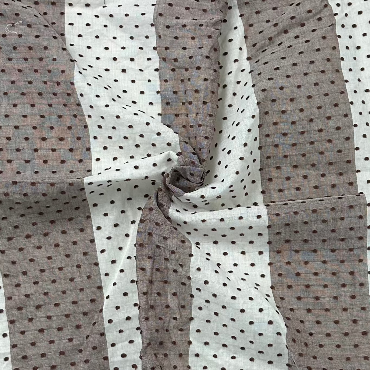 1970’s Brown and Cream Striped Clipped Dot Cotton fabric (P9)