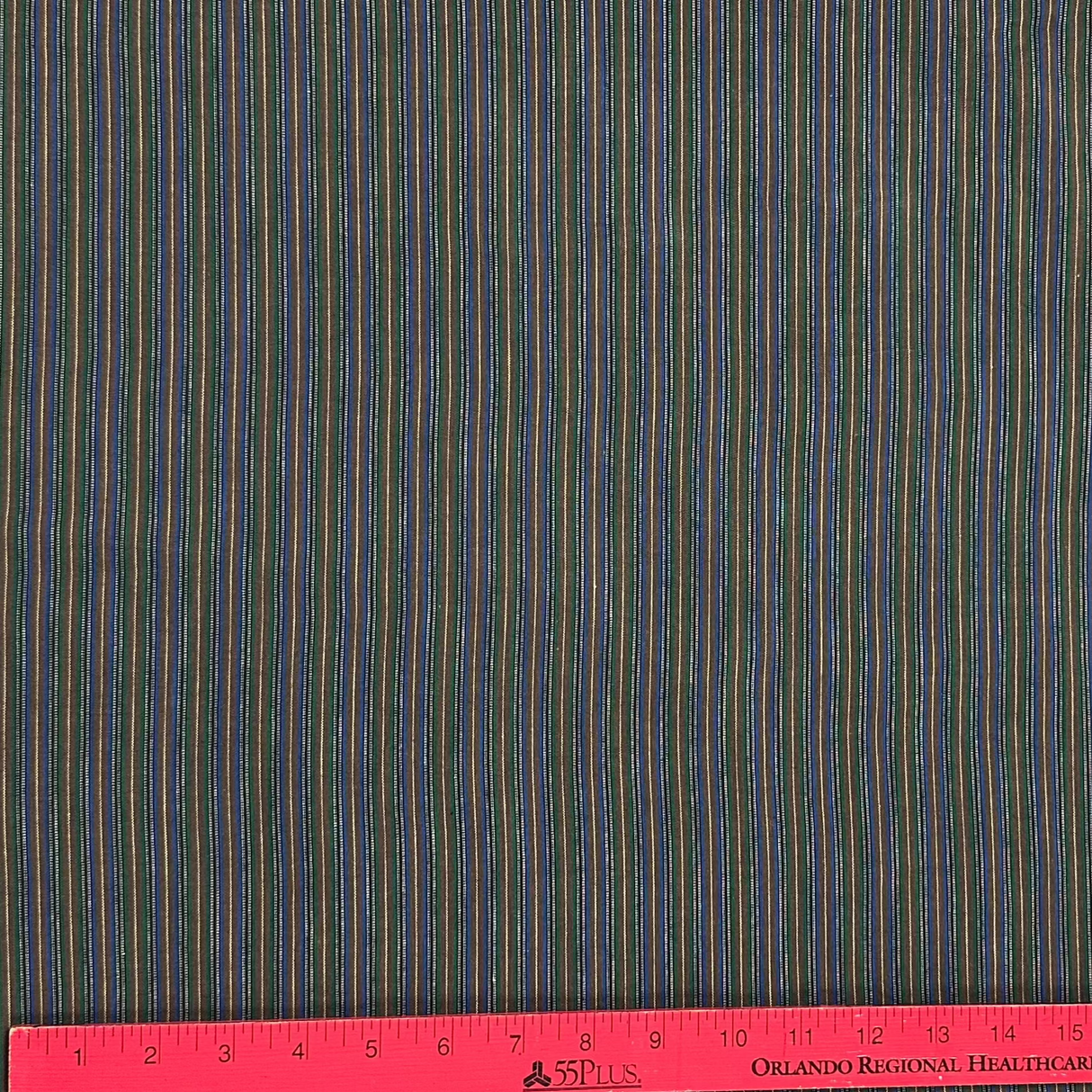 1970’s Blue, Green, Brown, Yellow and Black Stripe Cotton Blend Fabric (P2)