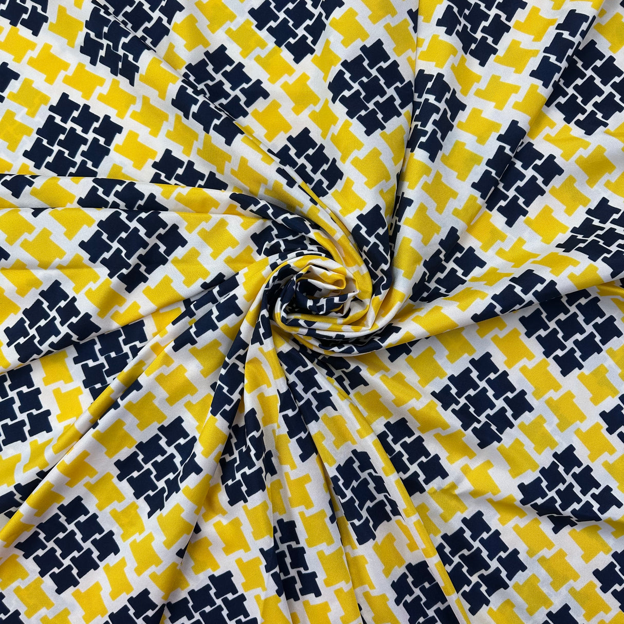 1970’s Yellow and Navy Blue Plaid Acetate/Polyester Blend fabric (P64)