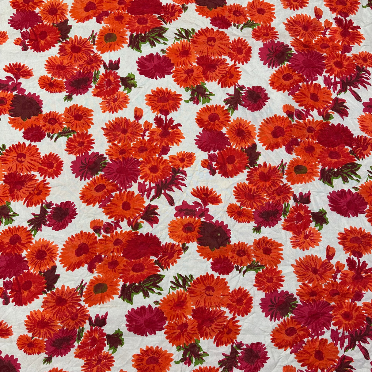 1970’s Orange, Fuschia and White Floral Print Acetate blend fabric (P56)