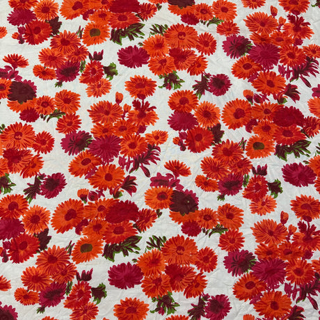 1970’s Orange, Fuschia and White Floral Print Acetate blend fabric (P56)