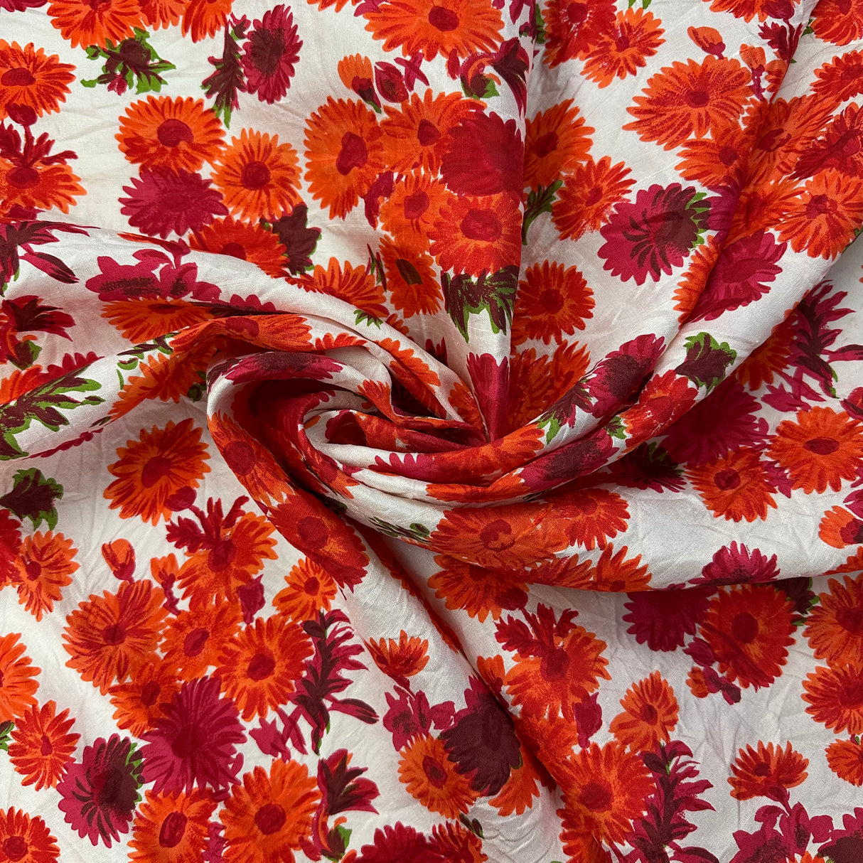 1970’s Orange, Fuschia and White Floral Print Acetate blend fabric (P56)