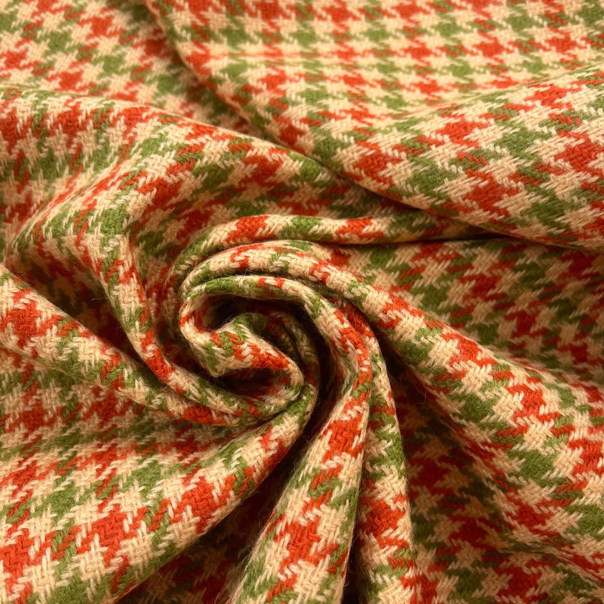 1970’s Green, Red and Tan Houndstooth Bonded Fabric- Acrylic