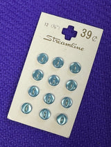 1970’s Streamline Blue Plastic Buttons - Set of 12 - 3/10" -  on card