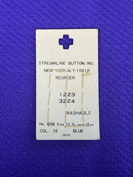 1970’s Streamline Blue Plastic Buttons - Set of 12 - 3/10" -  on card