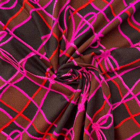 1970's Pink Rope Print Cotton Barkcloth Fabric (s40)