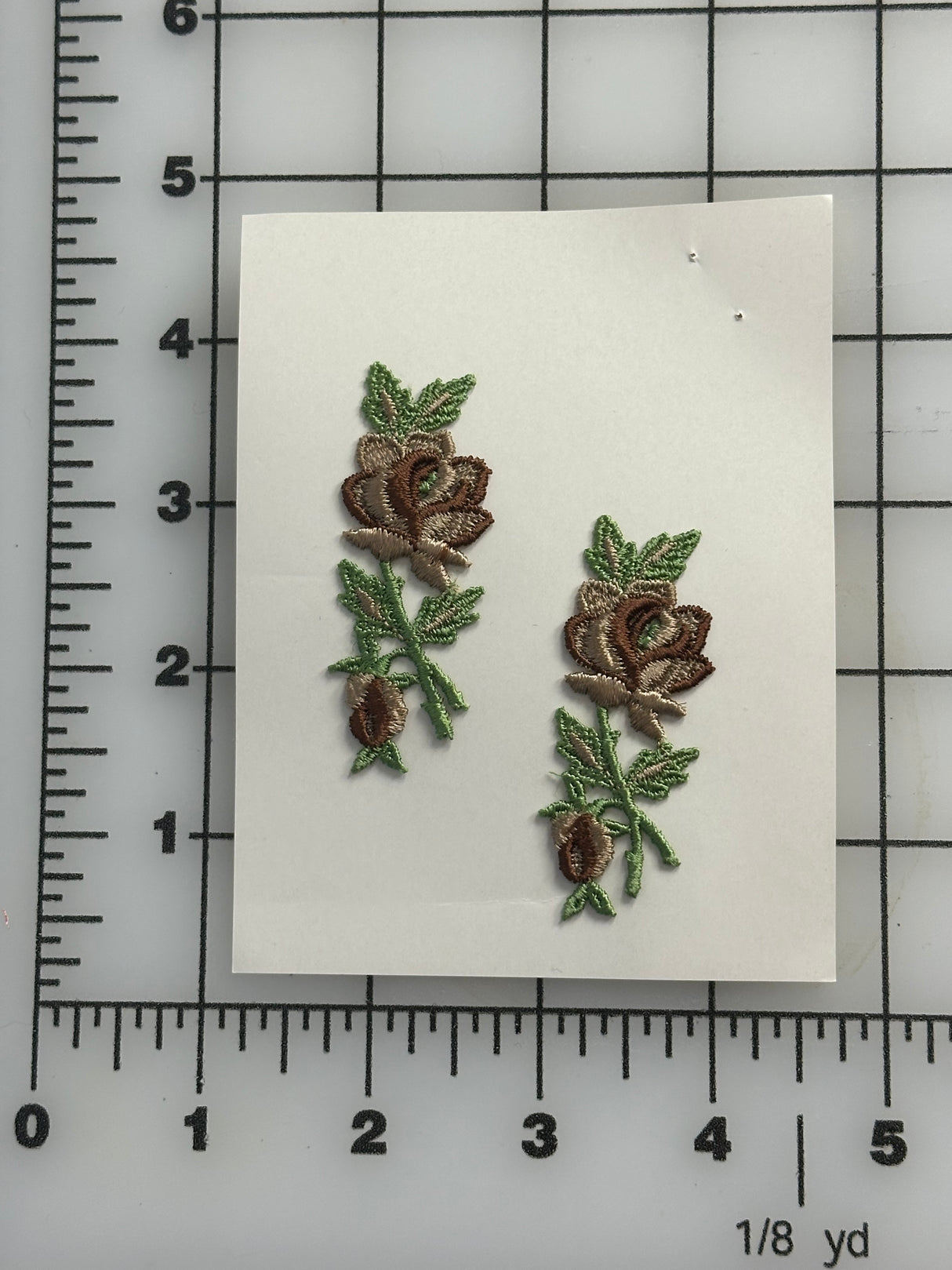 1970’s Embroidered Brown Rose Appliques - set of 2 - deadstock