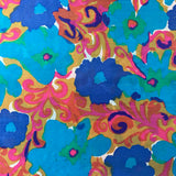 1960's Bright Blue and Pink Oversize Florals- Polyester Shantung - BTY