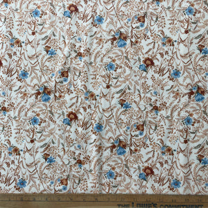 1970's Peach with Brown and Blue Florals - Brushed polyester - BTY