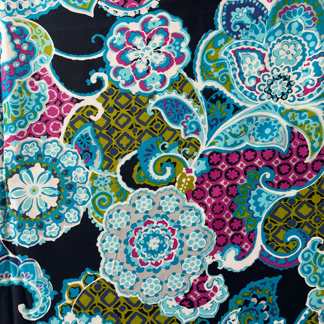 1960's Bright Blue and Black Florals - Cotton Gabardine