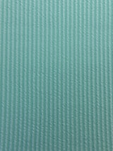 1970’s Aqua Blue Seersucker Stripe Double Knit Polyester Fabric - BTY